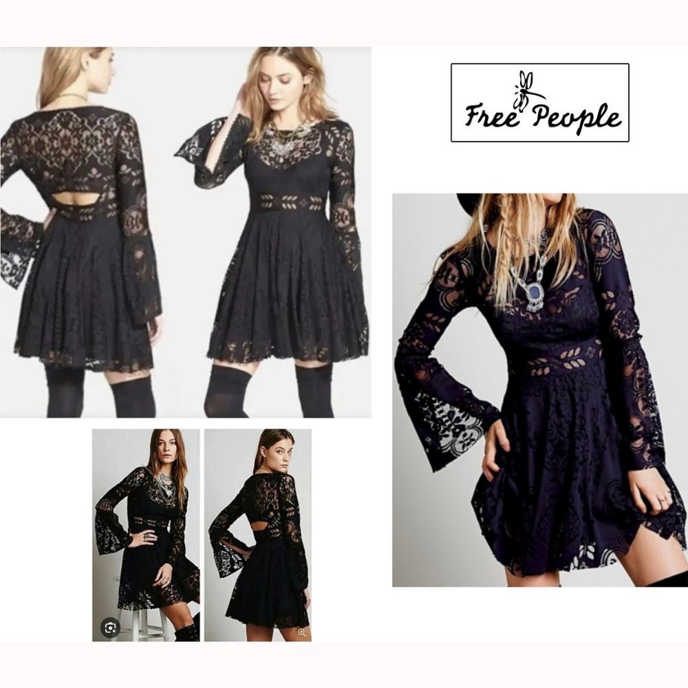 Free People Black Lace Mini Dress